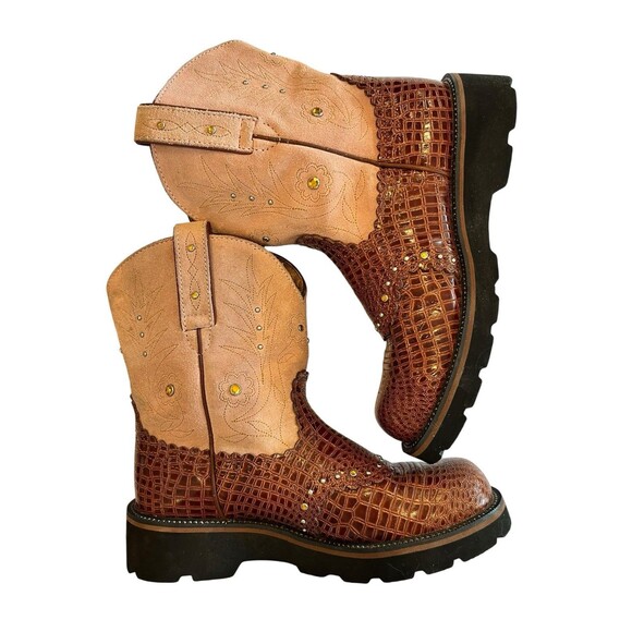 Ariat Fatbaby Western Boots Sz 8.5B Womens Brown and Pink Suede upper 2479 - Picture 7 of 11